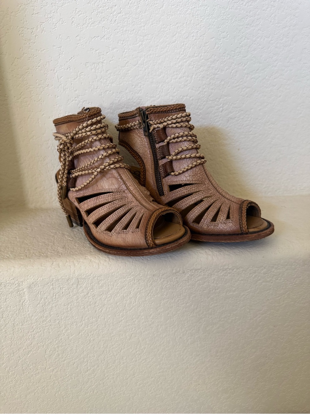 Corral Braided Cutout Peep-Toe Ankle Heels - Brown
